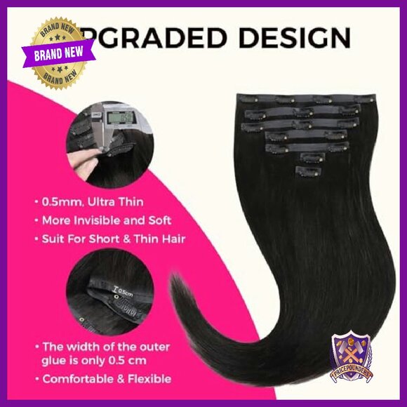 14 Inch Seamless Clip-In Human Hair Extensions 7Pcs 110g Straight - Picture 5 of 7